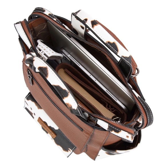 Wrangler Brown and Cow Print Backpack/Crossbody with dust bag - Picture 3 of 5